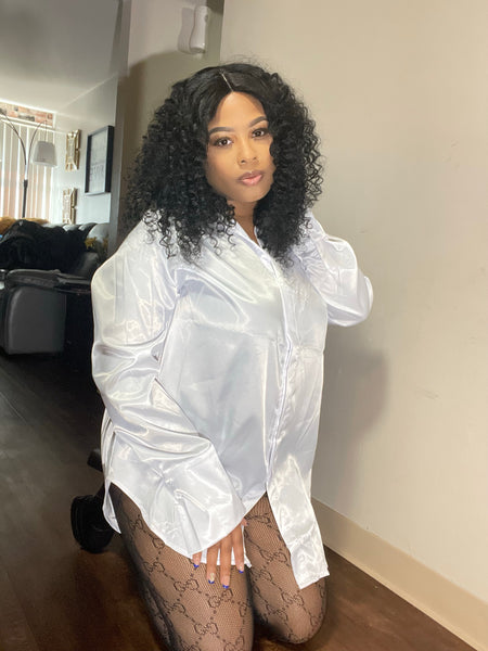 Human Hair Blend 4" T-Lace Wig |Jas Kinky Curly 20"|